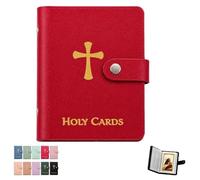 Prayer Card Holder Book Catholic Faux Leather Holy Organizer with Snap Closure Pocket Carrying Case for Religious Funeral Cards Keepsake Album Holds up to 40 Christian Gift Saint Medals(Red)