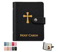 Prayer Card Holder Book Catholic Faux Leather Holy Organizer with Snap Closure Pocket Carrying Case for Religious Funeral Cards Keepsake Album Holds up to 40 Christian Gift Saint Medals(Black)
