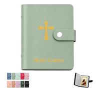 Prayer Card Holder Book Catholic Faux Leather Holy Organizer with Snap Closure Pocket Carrying Case for Religious Funeral Cards Keepsake Album Holds up to 40 Christian Gift Saint Medals(Green)