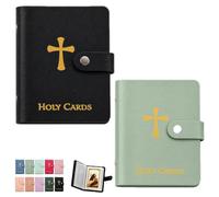 Prayer Card Holder Book Catholic Faux Leather Holy Organizer with Snap Closure Pocket Carrying Case for Religious Funeral Cards Keepsake Album Holds up to 40 Christian Gift Saint Medals(Mix2b)