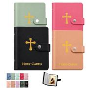 Prayer Card Holder Book Catholic Faux Leather Holy Organizer with Snap Closure Pocket Carrying Case for Religious Funeral Cards Keepsake Album Holds up to 40 Christian Gift Saint Medals(Mix4a)