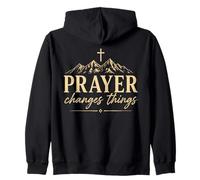 Prayer Changes Things Christian Faith Cross Mountains Zip Hoodie