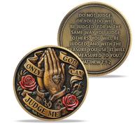 Prayer Christian Challenge Coin with Blooming Red Rose, Double Sided Religious Coin Christian Tokens Coins Quote Matthew 7:1-10, Prayer Coins Religious Gifts