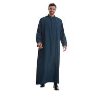 Prayer Clothing for Men Kaftan Men's Elegant Plain Abaya Tunic Islamic Nightdress Ramadan Eid Clothing with Premium Quality Processes Long Sleeve Moroccan Robe, O Navy, M
