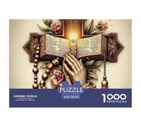 Prayer Cross Bible 1000 Pc Puzzle Game for Men Women - Praying Hands Cross Rosary The Whole Family Activity Educational Game Challenge70x50cm/1000pcs