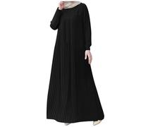 Prayer Dress for Muslim Women Elegant Traditional Hijab Dresses Round Neck Eid Abaya Dress Long Sleeve Loose Plain Plus Size Maxi Dresses A Line Pleated Dresses Abaya Dress UK (Black, M)