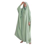 Prayer Dress for Muslim Women Ladies Muslim Solid Color Hijab Abaya Skirt Muslim Dress Prayer Clothes for Muslim Women with Praying Hijabs Niqab Cover Face Clothing Soft (02-Mint Green, One Size)