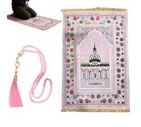 Prayer Mat Men Women, Portable Soft Religious Mat with Beads, Decorative Padded Praying Matt, Adults Kids Beginners, Home Office Traveling Learning, Elegant Prayer Rug Set, Soft Velvet Worship Pad