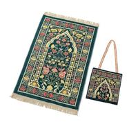 Prayer Mat with Bag, Islamic Prayer Rug, Salah Ja Namaz, Green with Gold Tassel, Ramadan, Eid, Umrah, Hajj Gift, Islamic Hamper, Nikkah Gift, Sadka Jariyah.