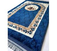 Prayer Rug, Muslim Mat, Islamic, Thick Sajadah for Men and Women, with Prayer Beads, for Eid Travel, Ramadan, Soft and Luxurious (R_Blue)