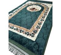 Prayer Rug Muslim Mat Islamic - Very Thick Prayer Rug Sajadah for Men Women with Islam Prayer Beads for Eid Travel Ramadan, Soft and Luxury (R_Green)