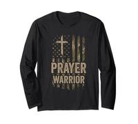 Prayer Warrior Camo USA Flag Patriotic Men Dad Camouflage Long Sleeve T-Shirt