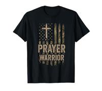 Prayer Warrior Camo USA Flag Patriotic Men Dad Camouflage T-Shirt