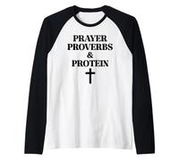 Prayer Warrior Proverbs & Protein Shakes Jesus Weights Faith Raglan Baseball Tee