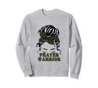 Prayer Warrior Women's Camouflage Messy Bun Christian Faith Sweatshirt