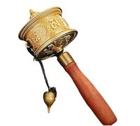 prayer wheel,Buddhist Hand-held Prayer Wheel Tibetan Hand Cranked Kuan Yin Six Words Mantra Wooden Handle 21cm