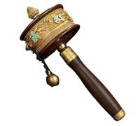 prayer wheel,Buddhist Hand-held Prayer Wheel Tibetan Handheld Copper Rosewood Handle 23x8.5cm