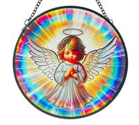 Praying Angel Decor Handmade Stained Glass Suncatcher - Rainbow Maker Stained Glass Suncatchers W/Metal Chain - Spiritual Angelic Gift for Women Christmas Thanksgiving Housewarming Gifts