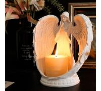 Praying Angel Figurine Candlestick,Prayer Candle Holder,White Angel Wing Praying Sandstone Statue,Angel Candle Holder Sculpture for Living Room Home Wedding Christmas(Small with 5x5cm Candle)