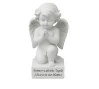 Praying Angel Memorial Ornament Cherub - White Kneeling Angel Figurine with Wings and Sentiment Base, Resin Stone Effect Decoration for Graveside, Garden or Home Remembrance Display - 16 × 8 cm