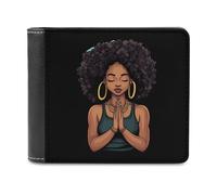 Praying Black Woman Afro Bifold Wallet PU Leather Pocket Wallet Slim Purse for Women Men Gifts