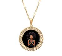 Praying Black Woman Afro Necklace for Women Adjustable Jewelry Pendant for Mom Wife Girlfriend Gifts Golden-style