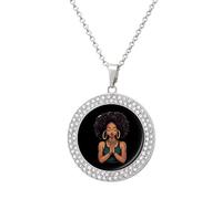 Praying Black Woman Afro Necklace for Women Adjustable Jewelry Pendant for Mom Wife Girlfriend Gifts Silver-style