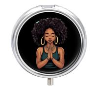 Praying Black Woman Afro Travel Pill Organizer Portable Pill Case Small Pill Box for Purse Pocket