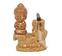Praying Buddha Backflow Incense Burner - Ceramic Waterfall Design with Calming Smoke Effect (17cm) (Gold)