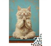 Praying Cat 1000 Piece Jigsaw Puzzle Paper for Adults Sitting Kitten Puzzle Game for Family Focus Decor Gift 38x26cm/1000pcs