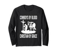 Praying Cowboy Kneeling Cowboy by Blood Christian by Grace Long Sleeve T-Shirt