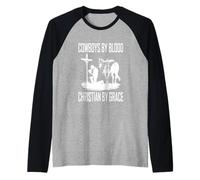 Praying Cowboy Kneeling Cowboy by Blood Christian by Grace Raglan Baseball Tee