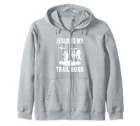 Praying Cowboy Kneeling Cross Cowboys Jesus Is My Trail Boss Zip Hoodie