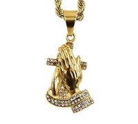 Praying Cross Necklace for Men, Hip Hop Praying Hands Necklace, Christian Religious Cross Pendant Necklace with 23.6"Chain, Stainless Steel, Cubic Zirconia