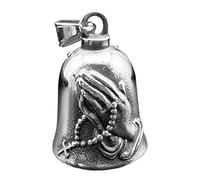 Praying Hand Guardian Rack Bell - Engraved Motorcycle Charm Pendant, Protective Rider Bell | Road Trip Blessing Spiritual Rack Bell, Biker Safety Tokens for Adventure Tour Commuter Riders