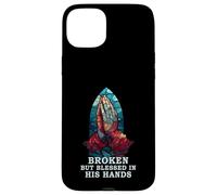 Praying Hand Stained Glass Broken But Blessed Religious Case for iPhone 15 Plus