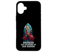 Praying Hand Stained Glass Broken But Blessed Religious Case for iPhone 16 Plus