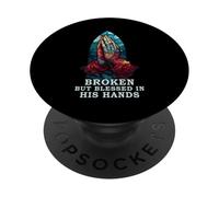 Praying Hand Stained Glass Broken But Blessed Religious PopSockets Adhesive PopGrip