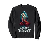Praying Hand Stained Glass Broken But Blessed Religious Sweatshirt