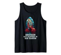 Praying Hand Stained Glass Broken But Blessed Religious Tank Top