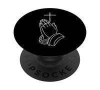Praying Hands and Cross Minimal Christian PopSockets Adhesive PopGrip
