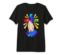 Praying Hands Cross Stained Glass Art Christianity Faith Premium T-Shirt