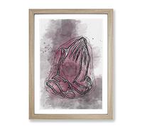 Praying Hands In Abstract Modern Framed Wall Art Print, Ready to Hang Picture for Living Room Bedroom Home Office Décor, Oak A2 (64 x 46 cm)