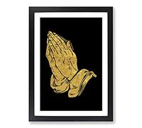 Praying Hands in Gold Framed Print | A2 Black Framed Wall Art | Ready to Hang | Modern Nature Picture | Living Room Bedroom Lounge Office