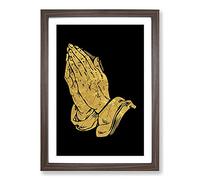 Praying Hands in Gold Framed Print | A2 Walnut Framed Wall Art | Ready to Hang | Modern Nature Picture | Living Room Bedroom Lounge Office