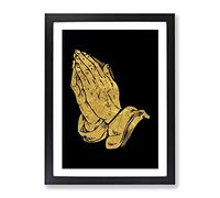 Praying Hands In Gold Modern Framed Print | A2 Black Framed Wall Art | Ready to Hang | Modern Nature Picture | Living Room Bedroom Lounge Office