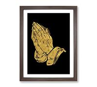 Praying Hands In Gold Modern Framed Print | A3 Walnut Framed Wall Art | Ready to Hang | Modern Nature Picture | Living Room Bedroom Lounge Office