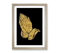 Praying Hands In Gold Modern Framed Print | A4 Oak Framed Wall Art | Ready to Hang | Modern Nature Picture | Living Room Bedroom Lounge Office