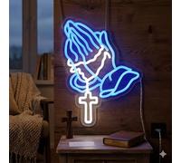 Praying Hands Neon Sign, USB Powered LED Light for Faith Decor