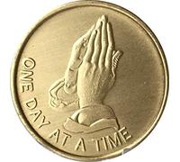 Praying Hands One Day At A Time AA Keychain Medallion Sobriety Chip Serenity Prayer Key Tag